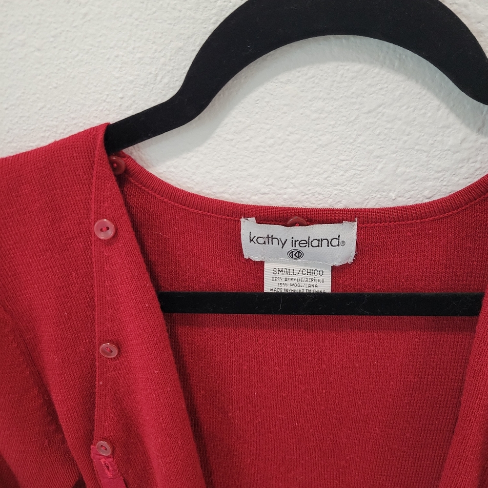 Kathy Ireland Red 3/4 Sleeve Button Up Cardigan Women’s S - Picture 2 of 4